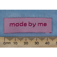Tag, pink  with hot pink embroidered wording "made by me" 