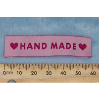 Tag, pink  "HAND MADE"  with 2 heart symbols