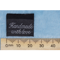 Tag,black, white embroidered wording "Handmade with love " folded double sided