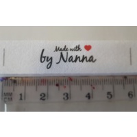 Tag- White, black print, wording Made with ❤ by Nanna