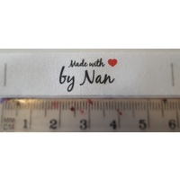 Tag- White, black print, wording Made with ❤ by Nan