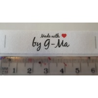 Tag- White, black print, wording Made with ❤ by G-Ma