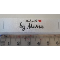 Tag- White, black print, wording Made with ❤ by Mama