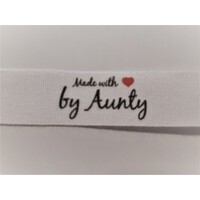Tag- White, black print, wording Made with ❤ by Aunty