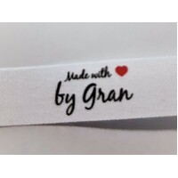 Tag- White, black print, wording Made with ❤ by Gran