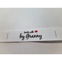 Tag- White, black print, wording Made with ❤ by Granny