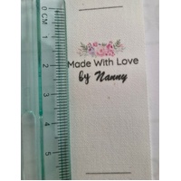 ***NEW***Tag, Cream, black printed wording Made with Love by Nanny, floral spray