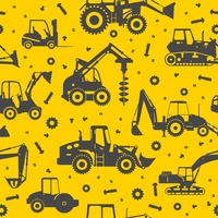 Print, Grey and Yellow Construction Machinery (One meter)