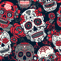 Print, Rockabilly Red Roses and Skulls