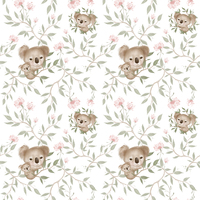 B- Koalas, Eucalyptus Branches and pink flowers, white background- One metre