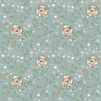 C- Koalas, Eucalyptus Branches and pink flowers, white Hearts, green background- One metre