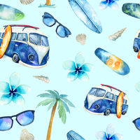 B- Surfing Kombie, Blue, Aqua background- One metre
