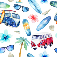 G- Surfing Kombie, Blue and Red, White background- One metre