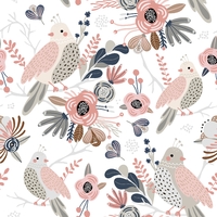 Boho Bird and Floral pattern- One metre