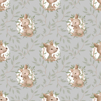 E- Kangaroo and Joey pattern on grey background- One metre