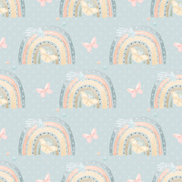 E- Rainbow, Butterflies, Stars, Hearts, Blue Dot background