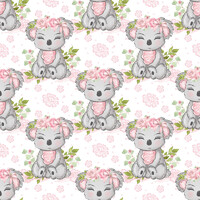G- Cute Koala Pink Flowers White Background (One metre)
