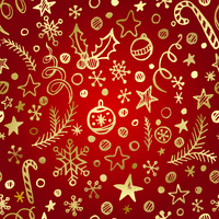 CHRISTMAS DECORATION, GOLD ON RED  (One metre)