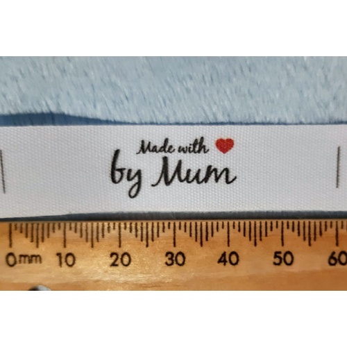 Tag- White, black print, wording Made with ❤ by Mum