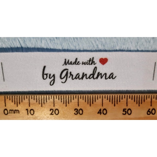 Tag- White, black print, wording Made with ❤ by Grandma