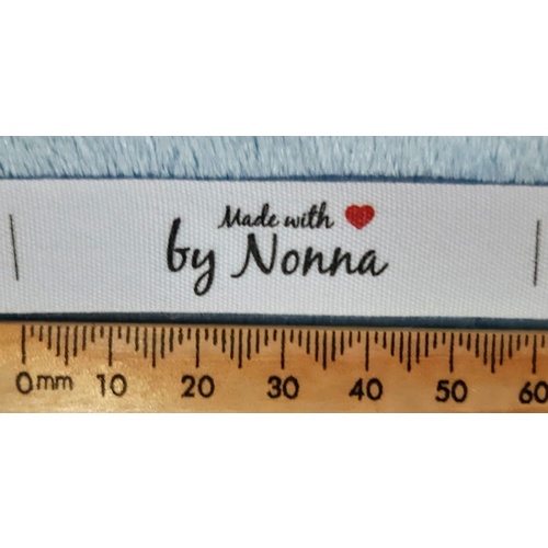 Tag- White, black print, wording Made with ❤ by Nonna