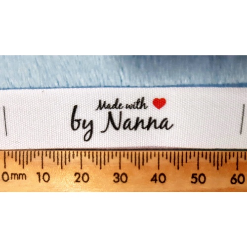 Tag- White, black print, wording Made with ❤ by Nanna