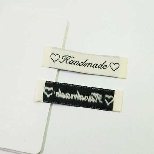 Tag-Cream, black embroidered "Handmade, with 2 hearts"