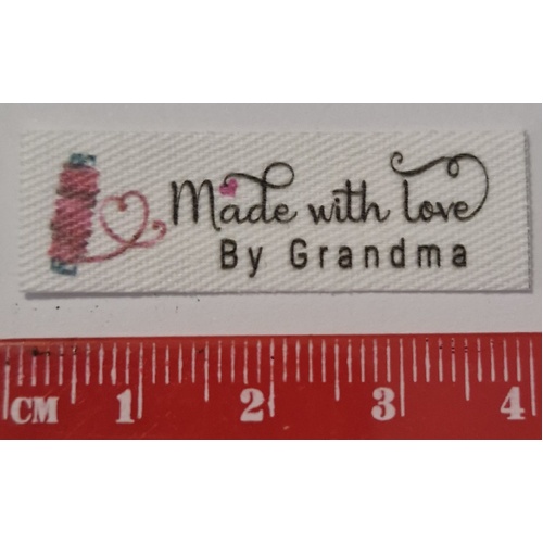 ***NEW***Tag, White, black printed wording Made with Love By Grandma