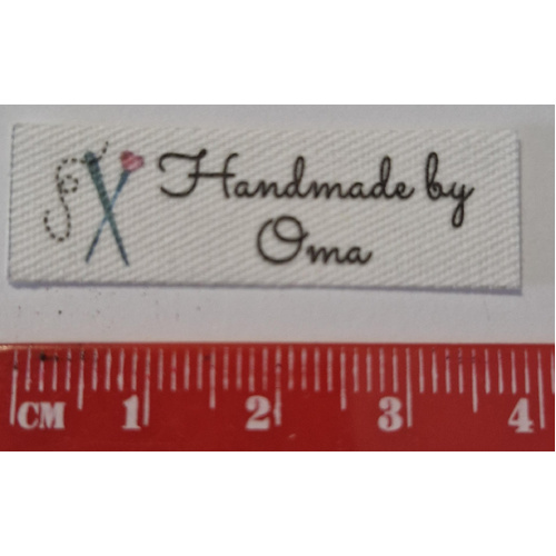 ***NEW***Tag, White, black printed wording Handmade By Oma