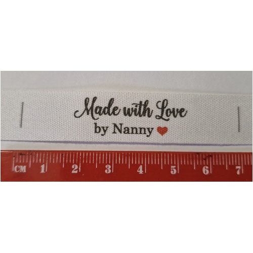 ***NEW***Tag, White, black printed wording Made with Love by Nanny