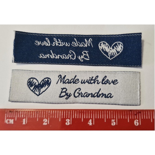 ***NEW***Tag, White, black printed wording Made with Love by Grandma