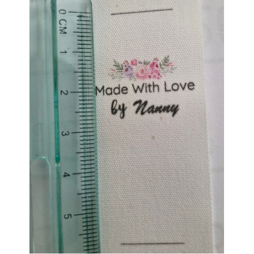 ***NEW***Tag, Cream, black printed wording Made with Love by Nanny, floral spray
